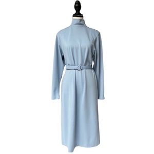 Vintage Cheekaberry Long Sleeve High Neck Belted Midi Dress Cornflower Blue